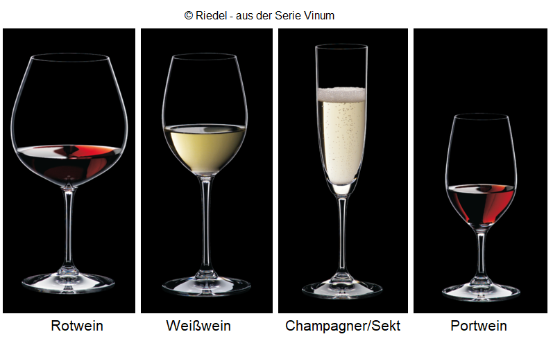 Gläser Riedel Vinum: Rotwein, Weißwein, Sekt, Portwein