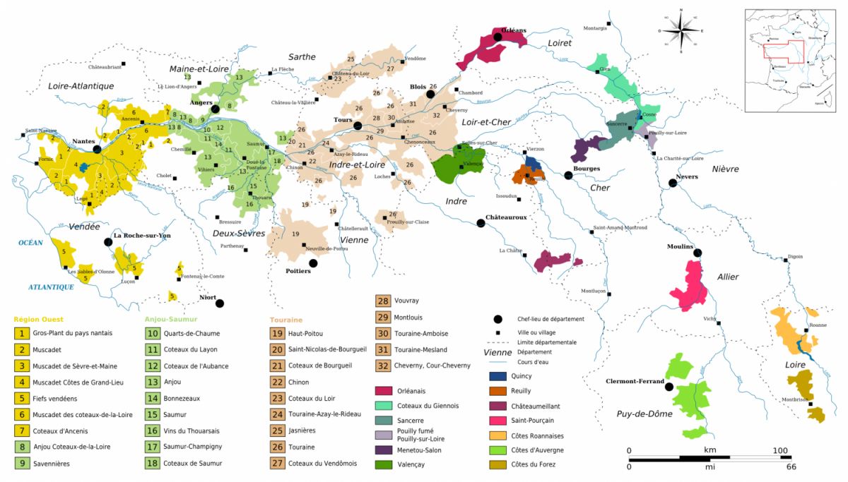 Loire Karte der Weinbaubereiche