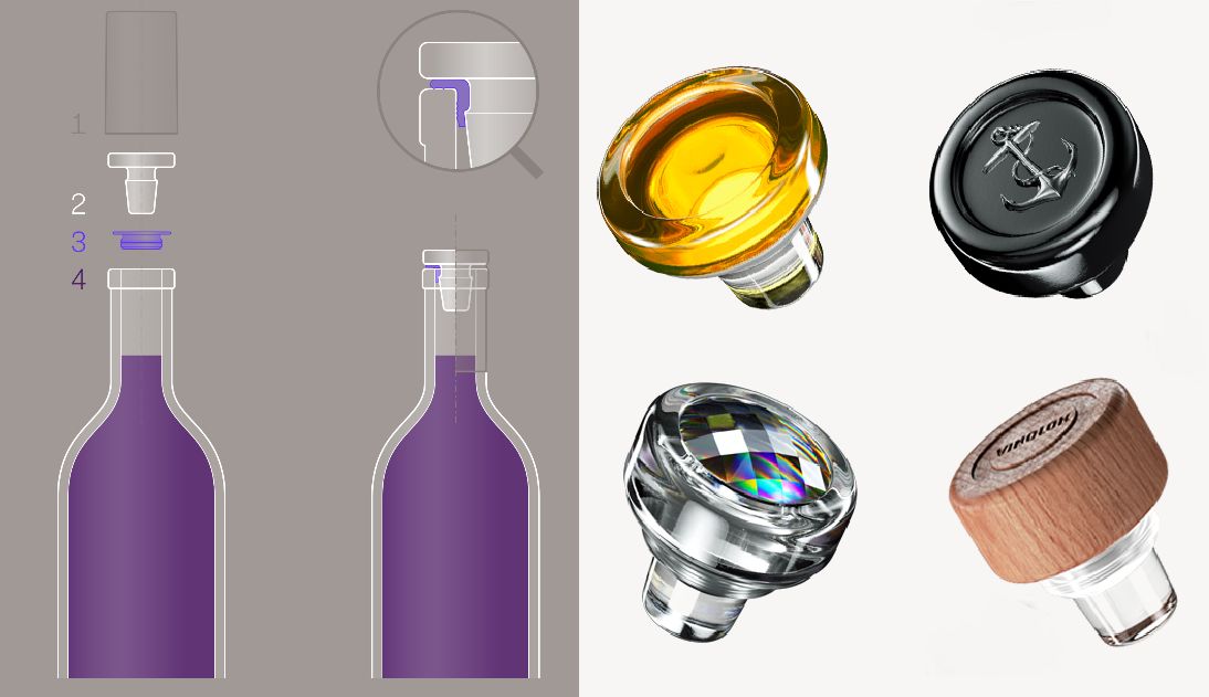 Vinolok - Glasverschluss-System und verschiedene Glaskorken