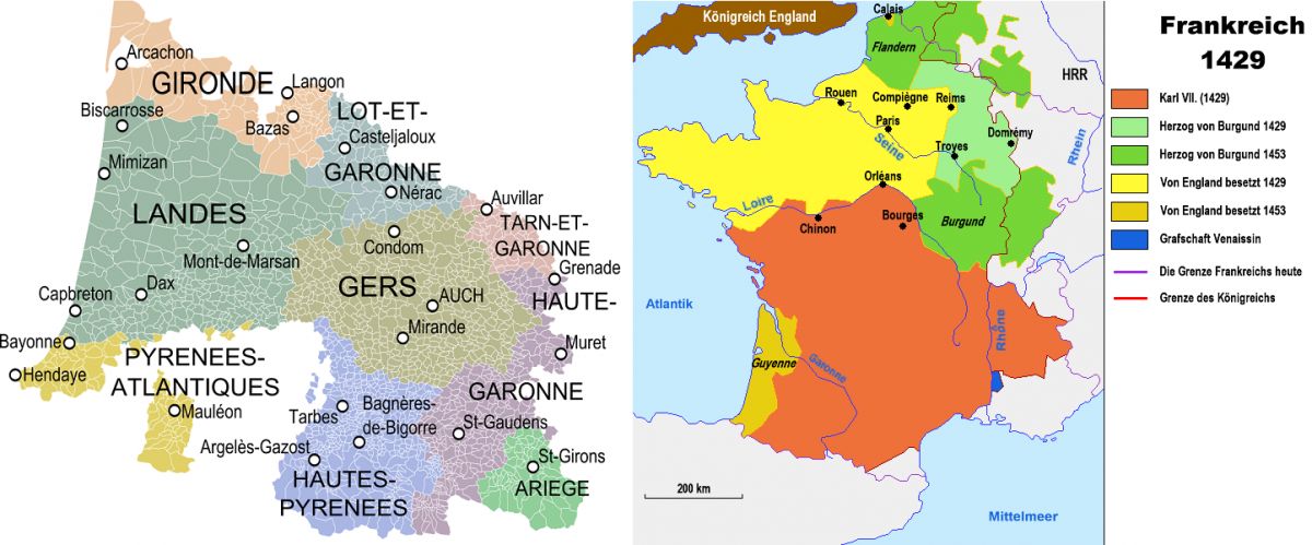 Gascogne - historische Provinz und Herrschaftsbereiche 1429