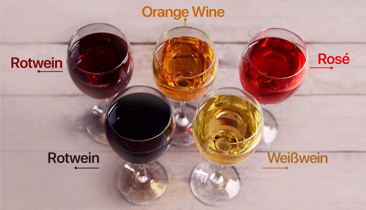 Weißwein - Weintypen Rotwein, Rosé, Orange Wine, Weißweinin Gläsern