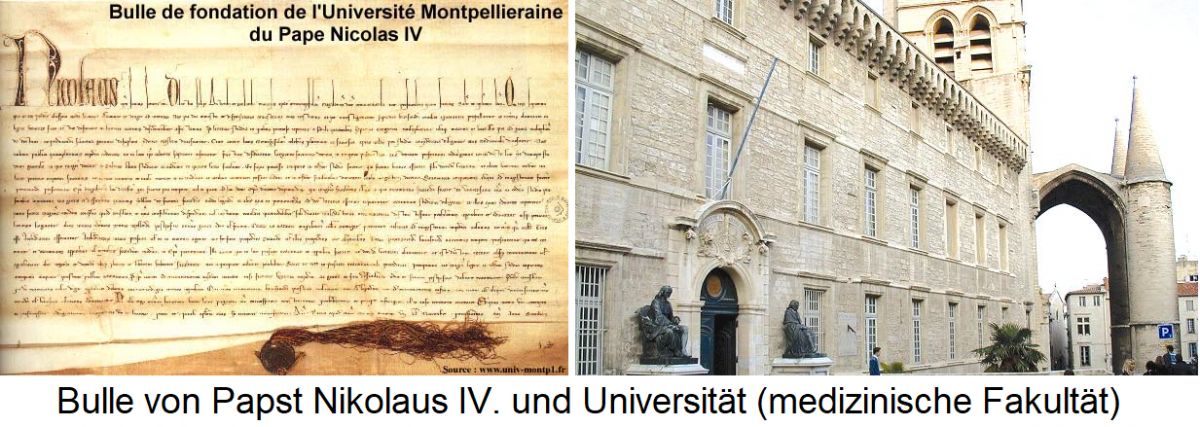 Montpellier - Bulle von Papst Nikolaus IV. und Universität (medizinische Fakultät)