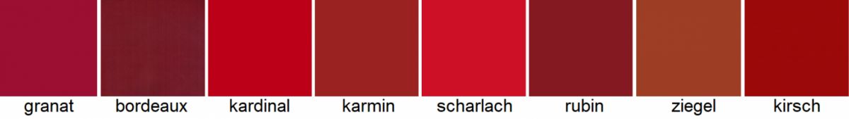 Rotwein - 8 verschiedene Farbschattierungen von rot