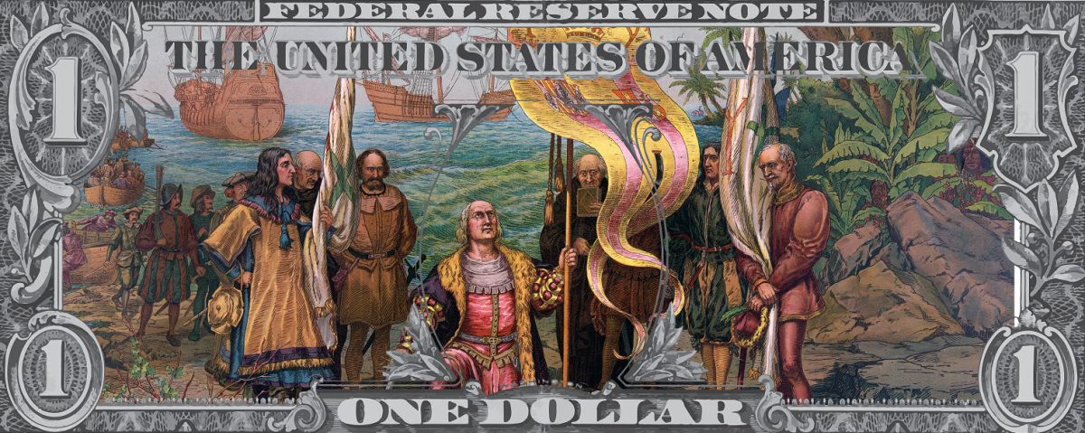 USA - 1 Dollar Schein mit Darstellung der Entdeckung Amerikas