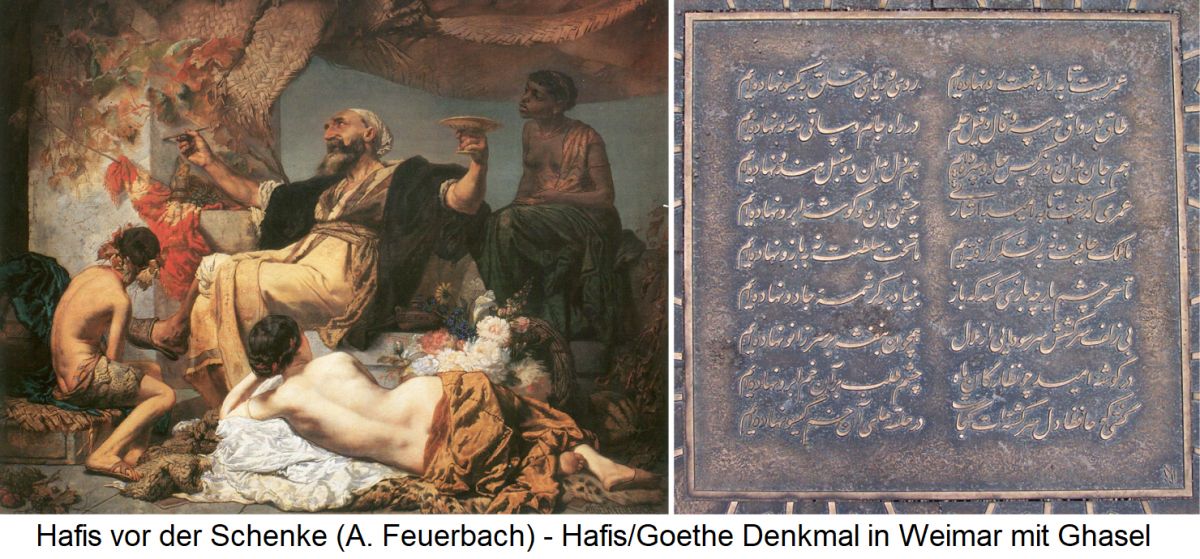 Hafis vor der Schenke (A. Feuerbach) - Hafis/Goethe Denkmal in Weimar mit Ghasel