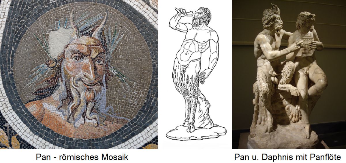 Pan - römisches Mosaik / Pan lehrt Daphnis das Panflötenspiel