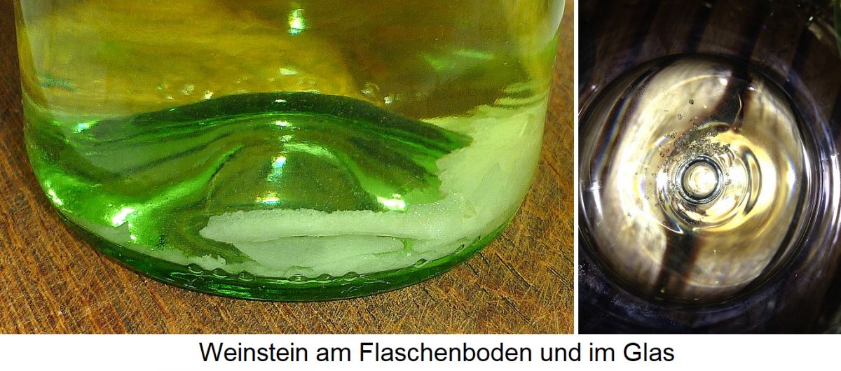 Weinstein - am Flaschenboden und im Glas