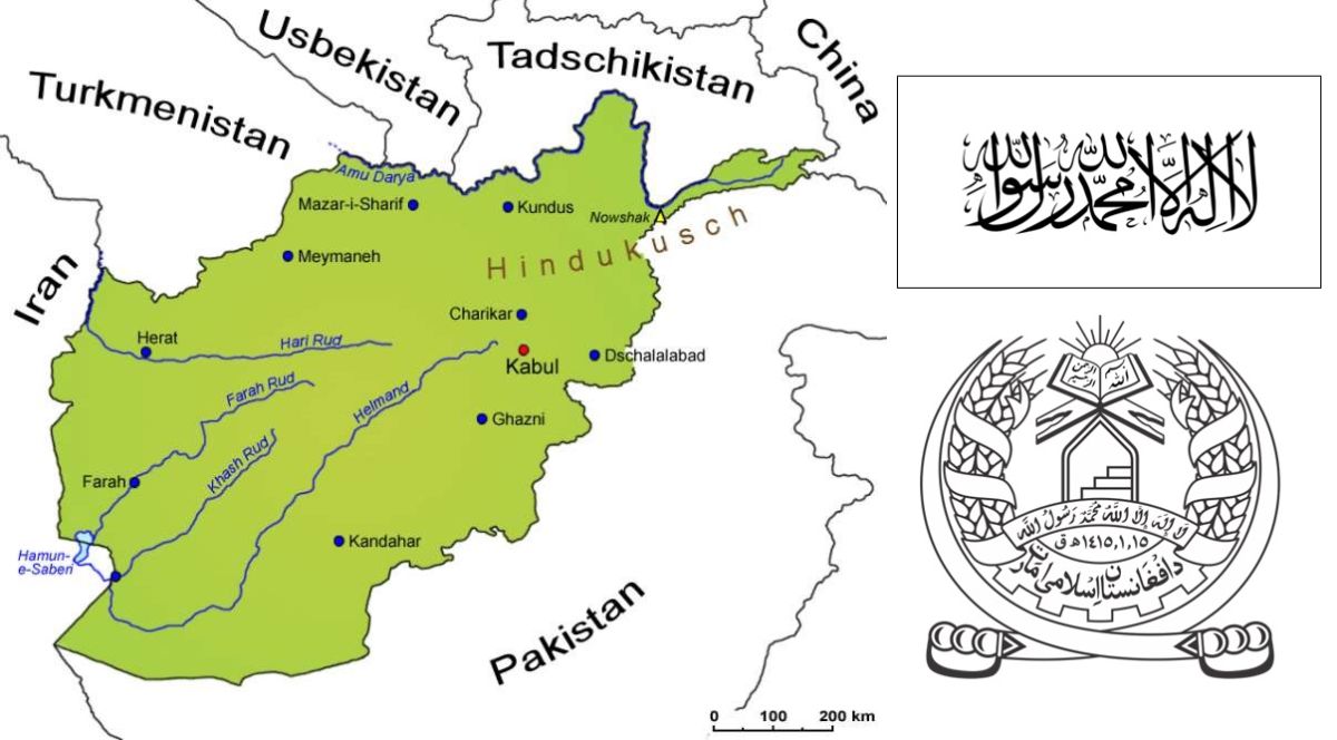 Afghanistan - Landkarte, Flagge und Wappen
