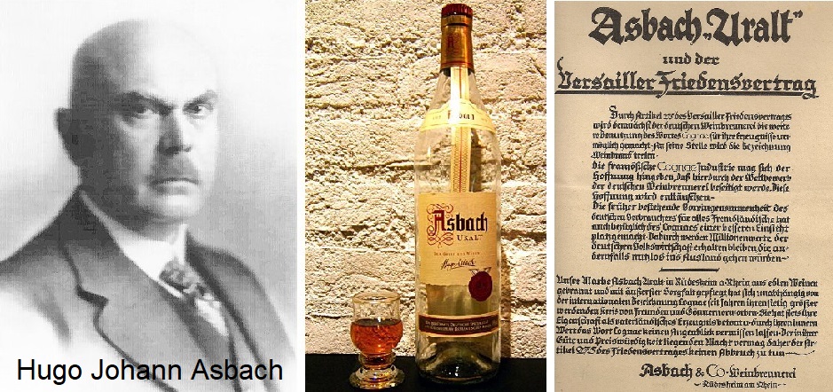 Asbach - Porträt, Flasche Asbach Uralt und Werbeplakat