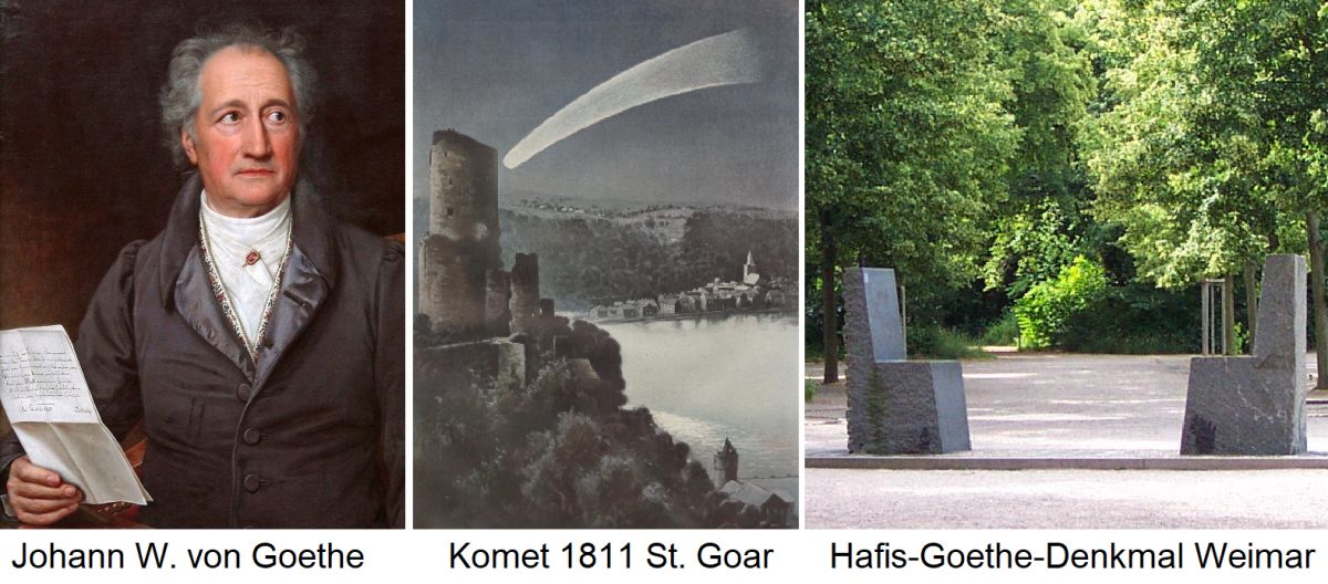 Goethe Johann Wolfgang - Porträt,  Komet 1811 St. Goar, Hafis-Goethe-Denkmal Weimar