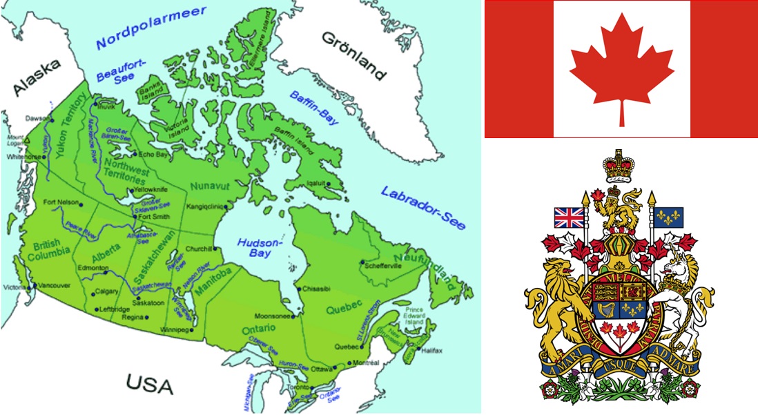 Kanada - Landkarte, Flagge und Wappen