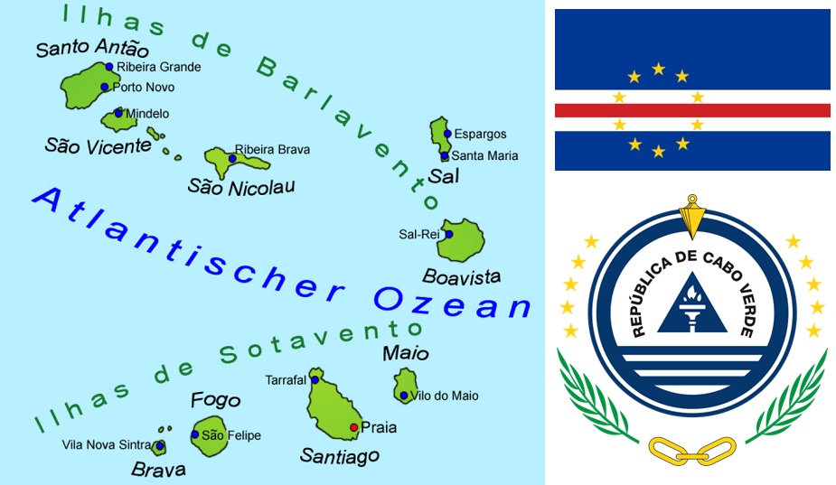 Kap Verde - Landkarte, Flagge und Wappen