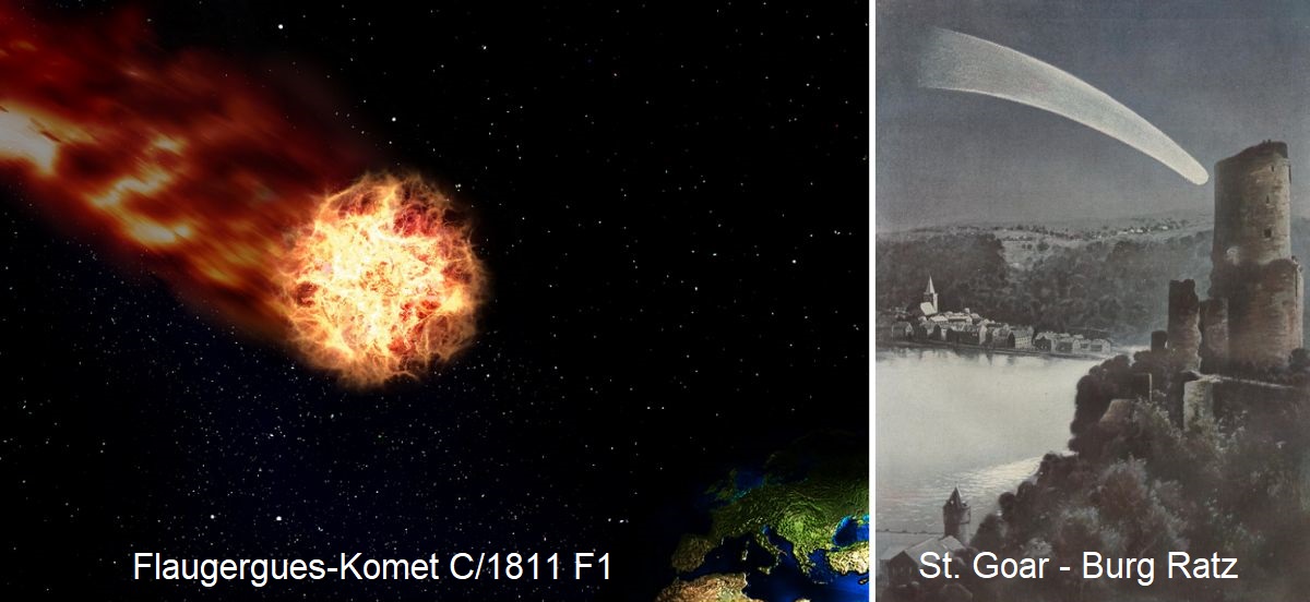 Kometenwein - 1811-Komet und über Burg Ratz bei St. Goar