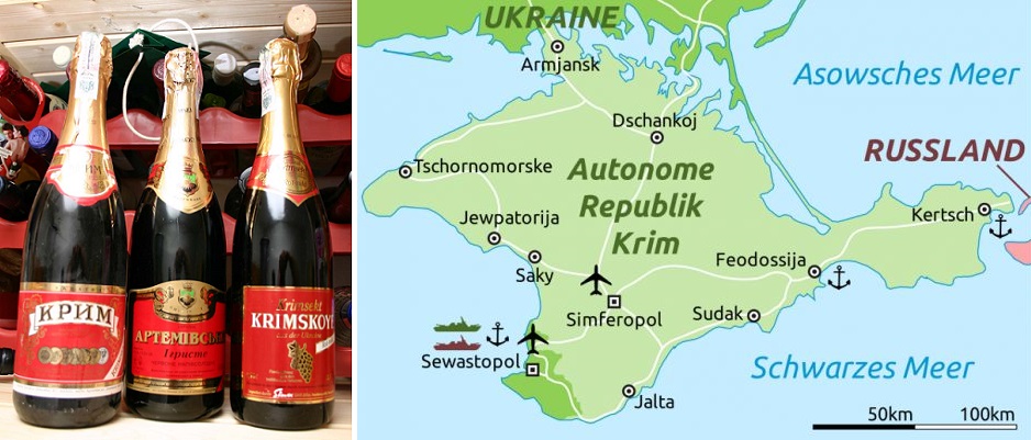 Krimsekt - Flaschen und Krim-Karte