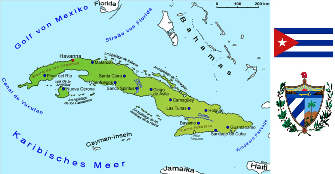 Kuba - Landkarte, Flagge und Wappen