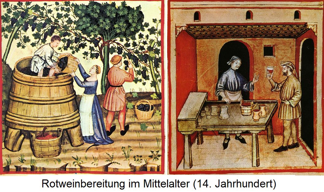 Rotweinbereitung im Mittelalter
