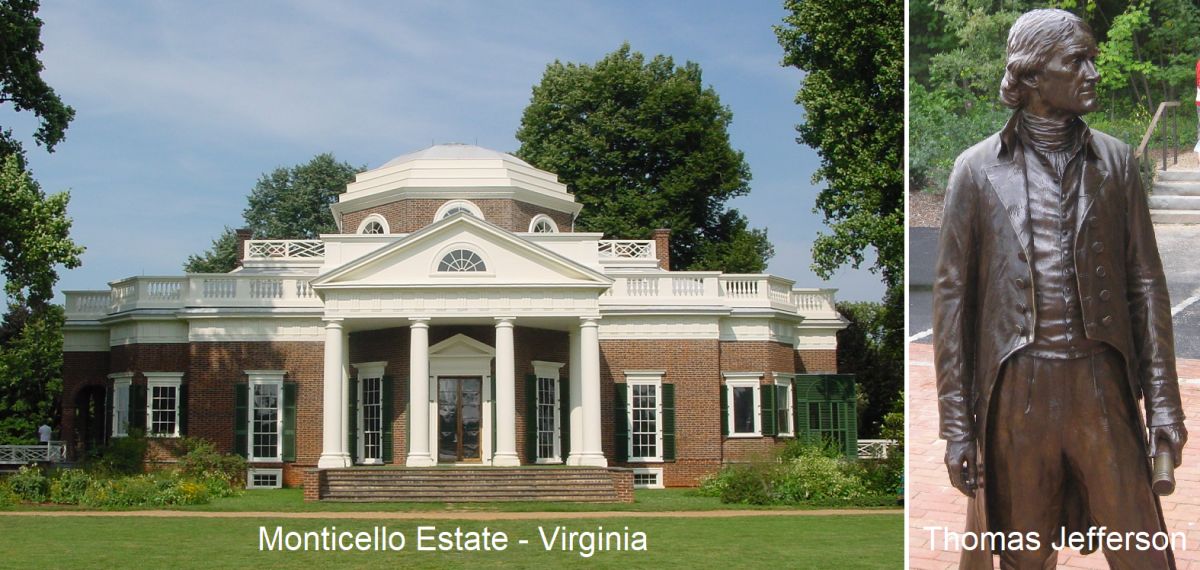 Monticello - Estate und Statue Thomas Jefferson