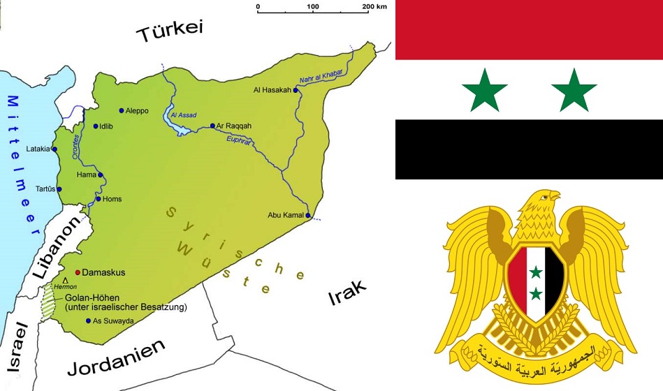 Syrien - Landkarte, Flagge, Wappen