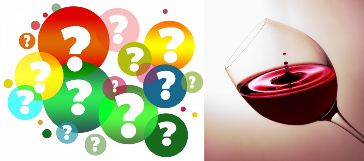 Weinquiz - Fragezeichen und Weinglas