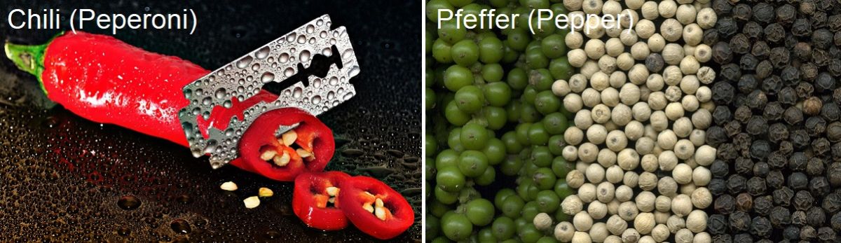 scharf - Chili (Peperoni) und Pfeffer (Pepper)